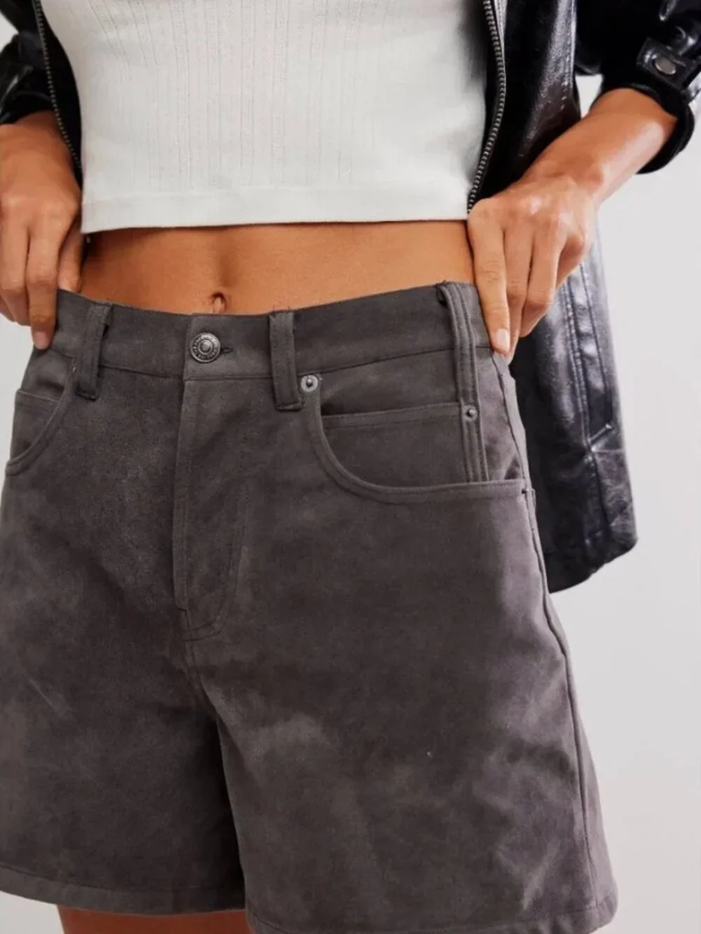 FREE PEOPLE NWT We The Free Tippie Vegan Suede Shorts / Dark Grey